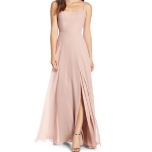 Jenny Yoo Dress Kiara Bow Back Chiffon Evening in Whipped Apricot 2